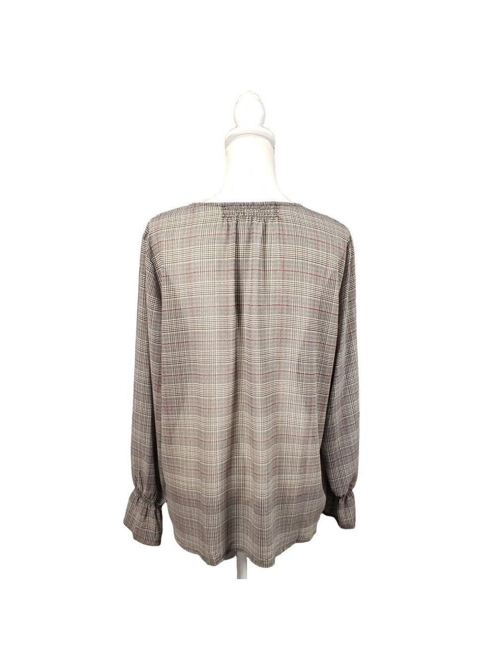 Maurices Women’s Large Plaid V-Neck Button Front Blouse Long Sleeve - Picture 5 of 11